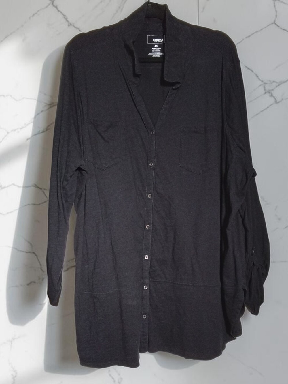 Womens Black Button Down Lightweight Long Sleeve Shirt
